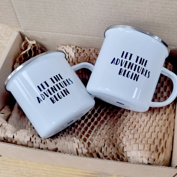 Personalised Campervan Enamel Mug Set - Motorhome Mug Flask Set, Travel & Adventure
