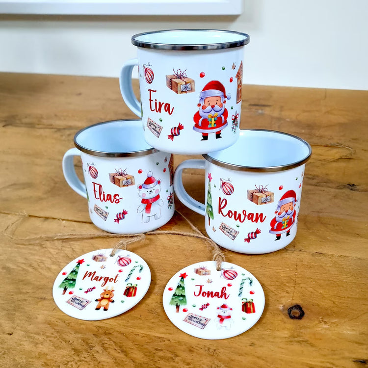 Christmas Characters Mug / Tree Decoration Set - Santa, Elf, Reindeer & Polar bear