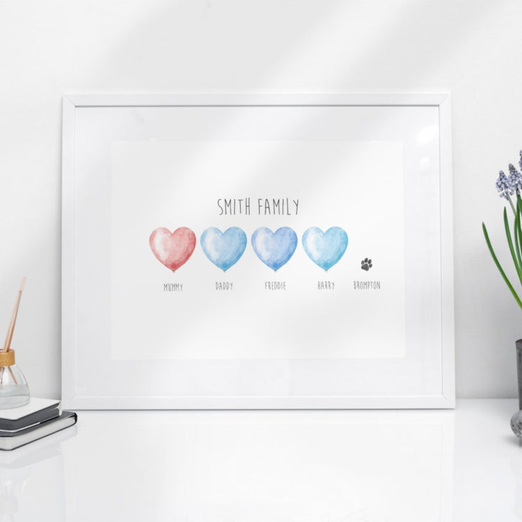 Personalised Heart Family & Pet Print – Custom Wall Art Gift for Her
