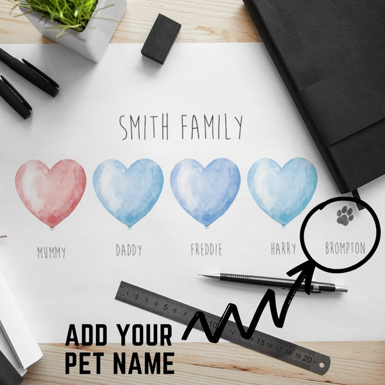 Personalised Heart Family & Pet Print – Custom Wall Art Gift for Her