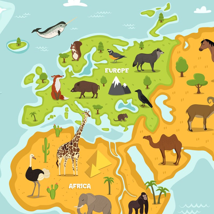 Framed Animal World Map – Educational Kids Nursery Wall Art