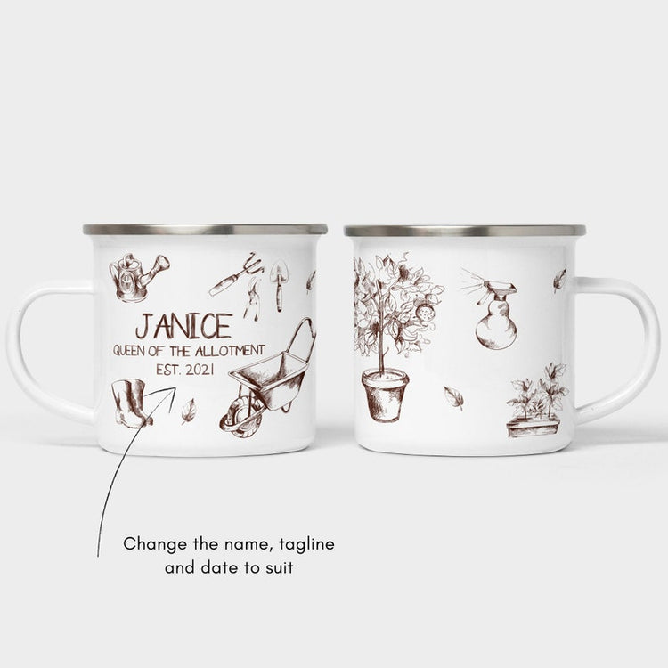 Personalised Allotment Enamel Mug – Garden & Home Grower Gift