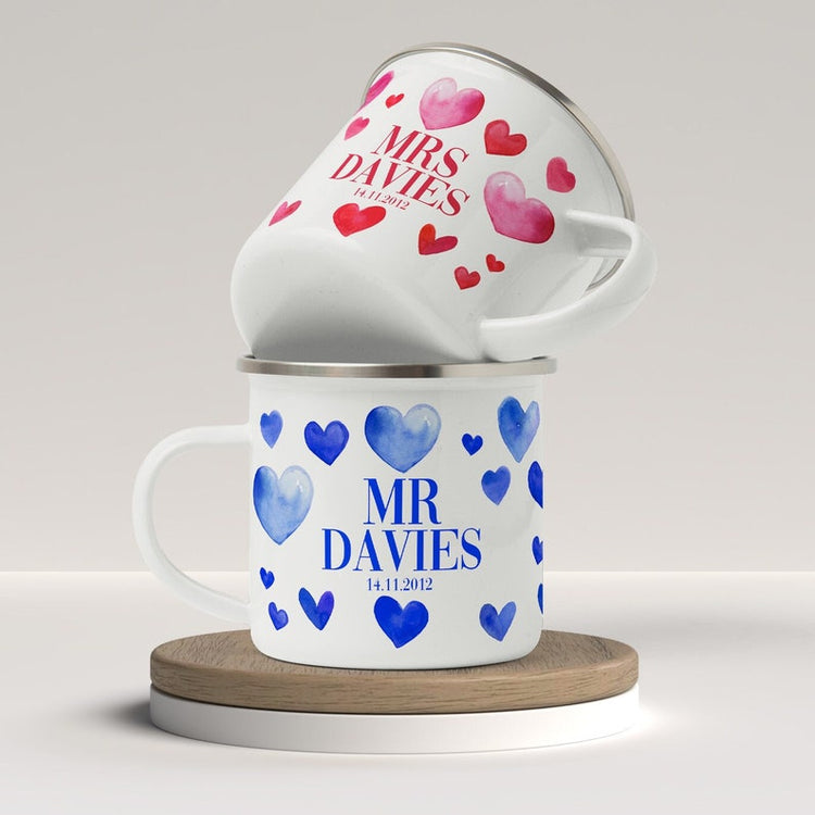 10 Year Anniversary Mr & Mrs Mug Set – Personalised Tin Years Gift
