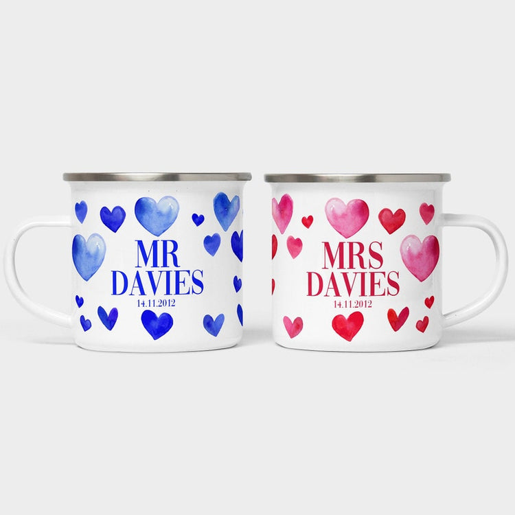 10 Year Anniversary Mr & Mrs Mug Set – Personalised Tin Years Gift
