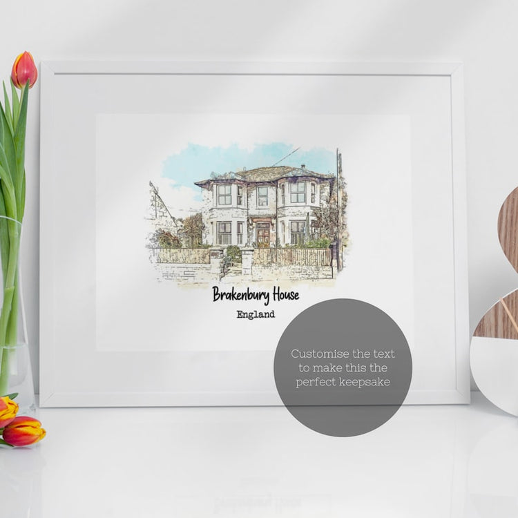 Watercolour House Print – Personalised New Home Illustration