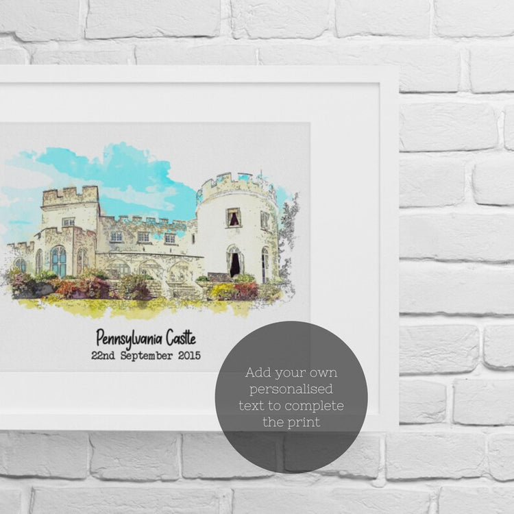 Watercolour Wedding Venue Print – Personalised Couple Gift