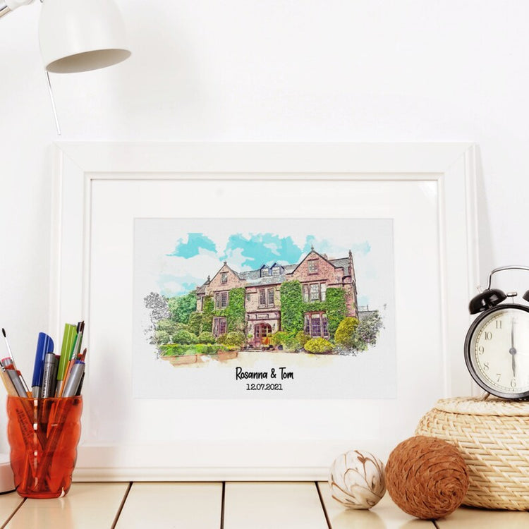 Watercolour Wedding Venue Print – Personalised Couple Gift