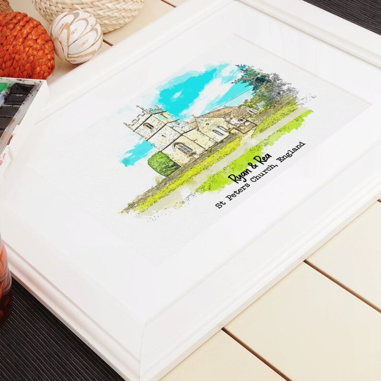Watercolour Wedding Venue Print – Personalised Couple Gift