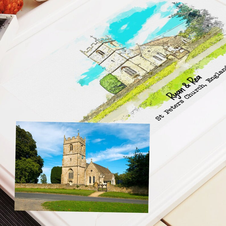 Watercolour Wedding Venue Print – Personalised Couple Gift