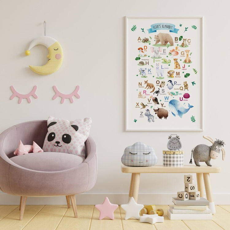 Safari Animal Alphabet Print – Neutral Nursery Wall Art & Baby Gift
