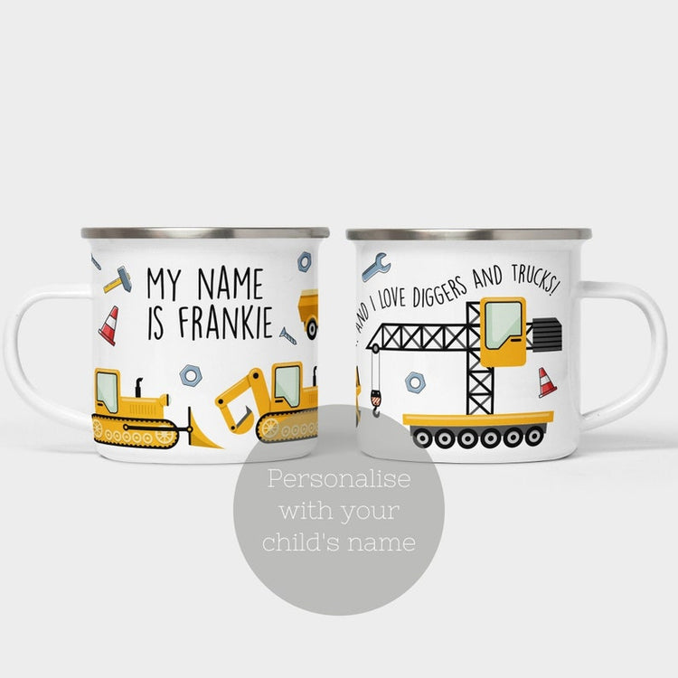 Personalised Digger Mug – Kids Trucks & Hot Chocolate Gift