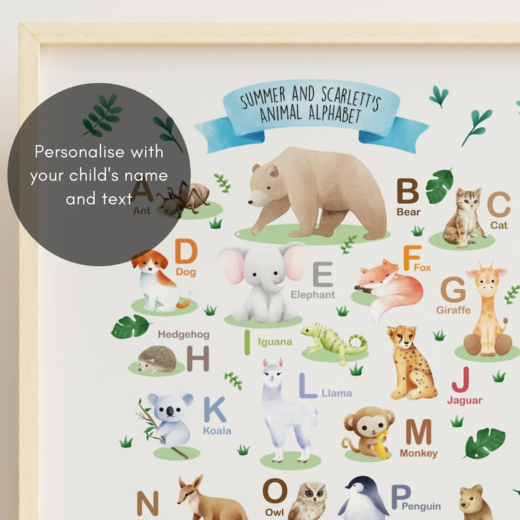 Safari Animal Alphabet Print – Neutral Nursery Wall Art & Baby Gift