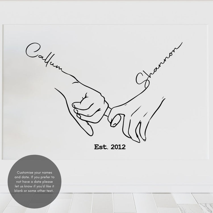 Couples Love Hand Print – Line Art Drawing Valentine’s Wall Art
