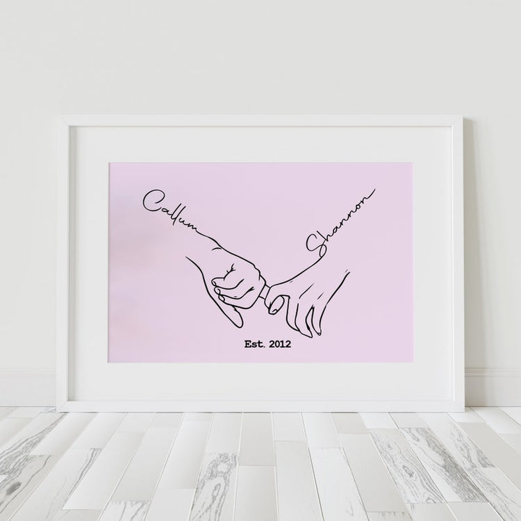 Couples Love Hand Print – Line Art Drawing Valentine’s Wall Art