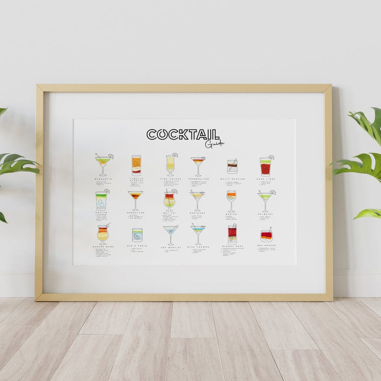 Cocktail Guide Print – Classic Drinks Poster & Bar Wall Art Gift