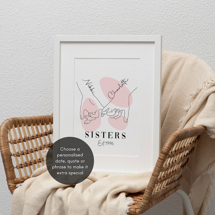 Sister Personalised Hands Print, Pinkie Promise, Sibling Gift, Gift For Sister, Galentines Gift