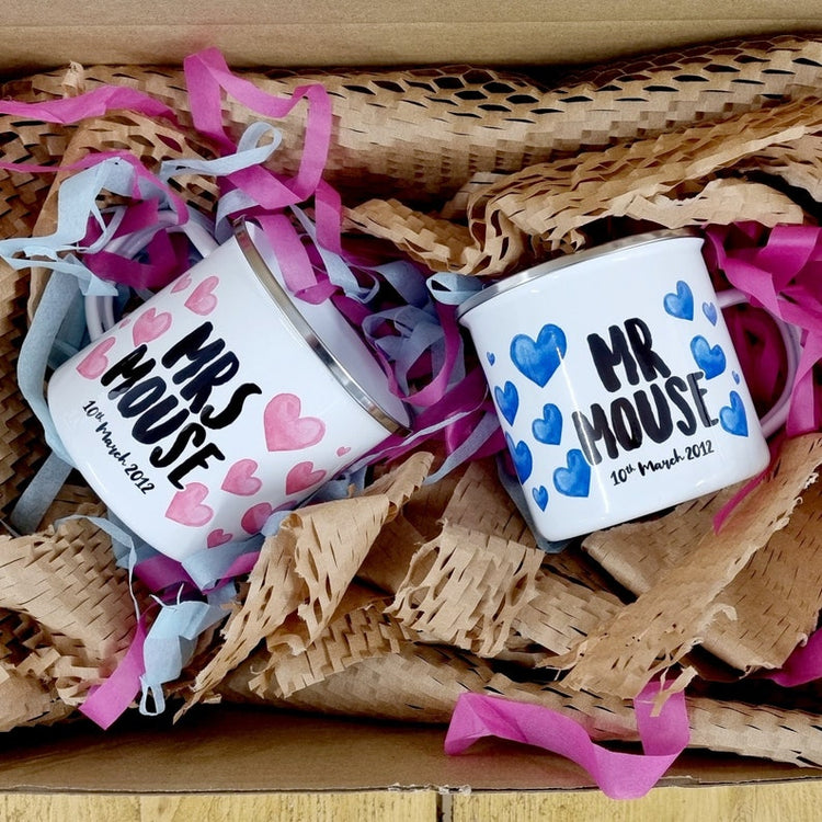 Personalised Mr & Mrs Mug Set – 10th Anniversary Gift for Couple