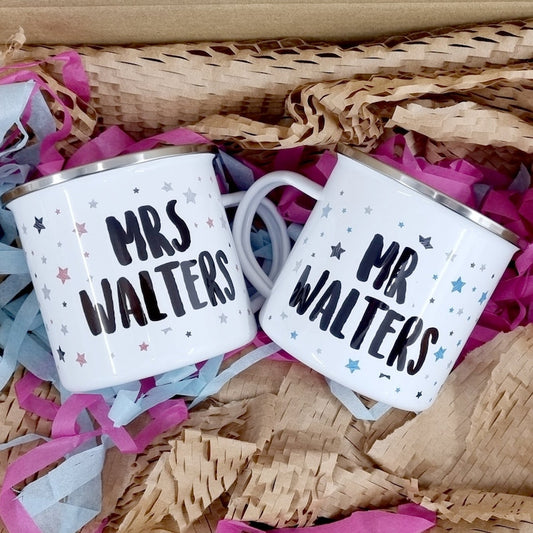 Mr & Mrs Mug Set – 10th Anniversary Personalised Tin Years Gift
