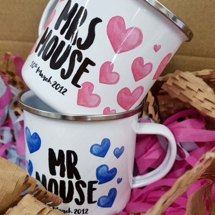 Personalised Mr & Mrs Mug Set – 10th Anniversary Gift for Couple