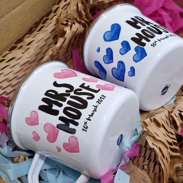Personalised Mr & Mrs Mug Set – 10th Anniversary Gift for Couple