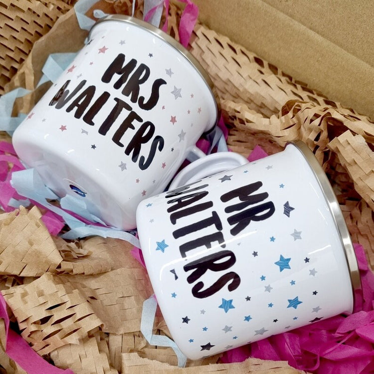 Mr & Mrs Mug Set – 10th Anniversary Personalised Tin Years Gift