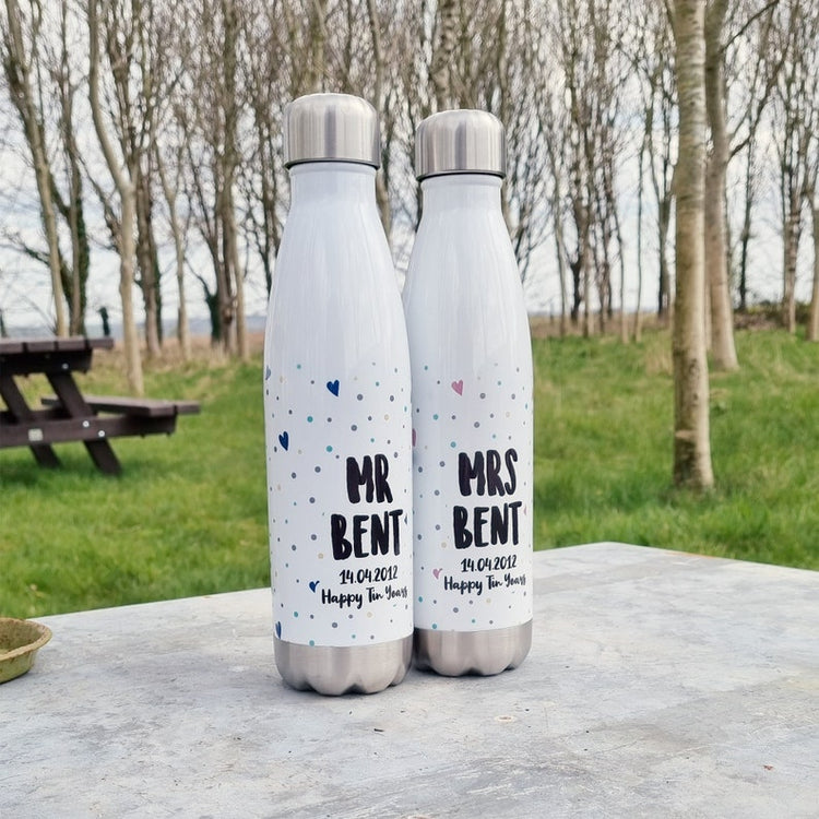 Personalised Mr & Mrs Bottle Set – 10th Anniversary & Wedding Gift