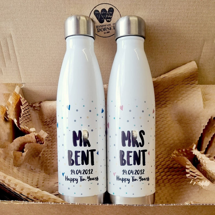 Personalised Mr & Mrs Bottle Set – 10th Anniversary & Wedding Gift
