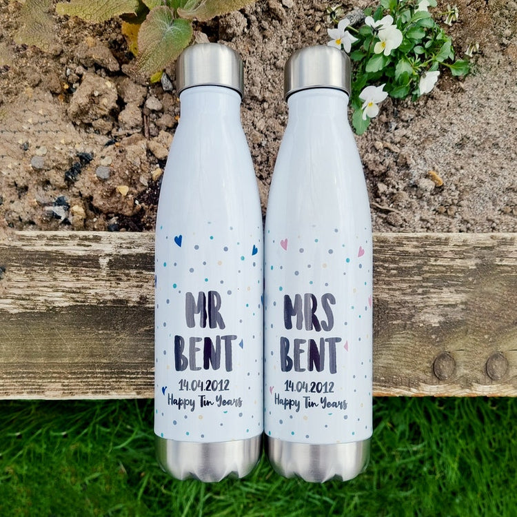 Personalised Mr & Mrs Bottle Set – 10th Anniversary & Wedding Gift