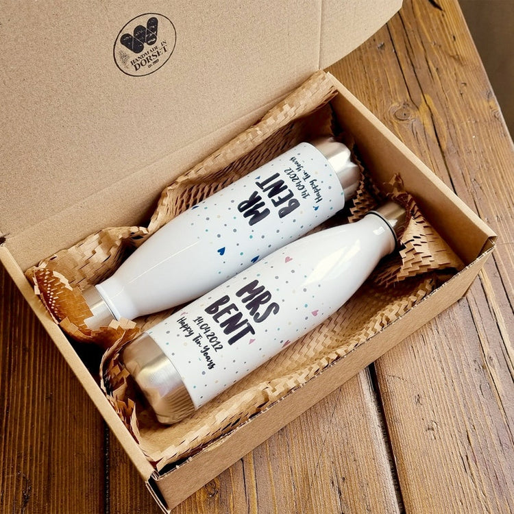 Personalised Mr & Mrs Bottle Set – 10th Anniversary & Wedding Gift