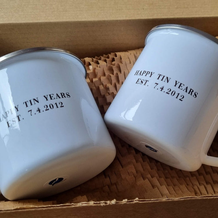 10 Year Anniversary Mug Set – Personalised Tin Anniversary Gift for Couple