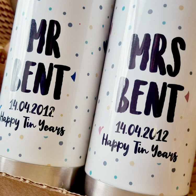 Personalised Mr & Mrs Bottle Set – 10th Anniversary & Wedding Gift
