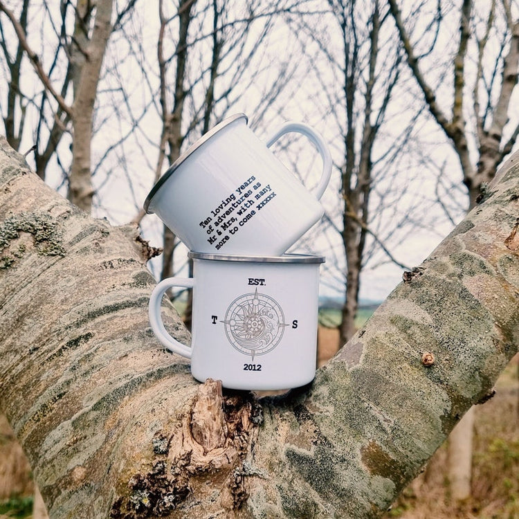 Personalised Adventure Enamel Mug – Wedding & Tin Anniversary Gift