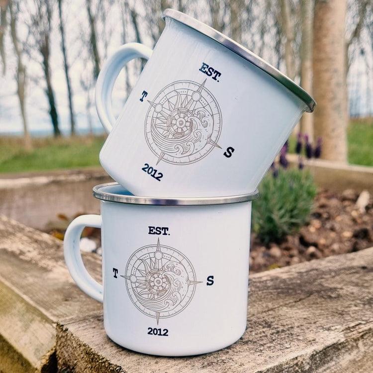 Personalised Adventure Enamel Mug – Wedding & Tin Anniversary Gift