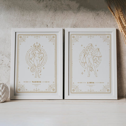 Zodiac Sign Print – Birth Month Star Sign Tarot Astrology Wall Art