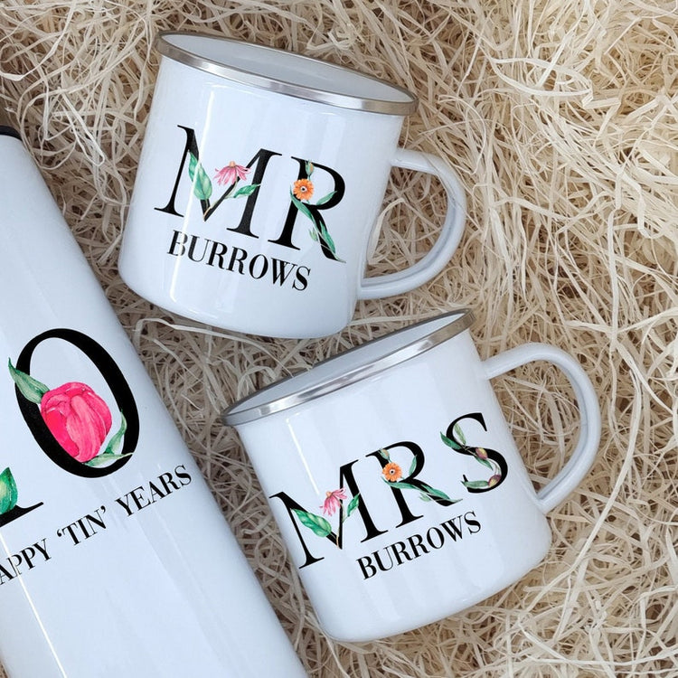 10 Year Anniversary Mug Set – Personalised Tin Anniversary Gift for Couple