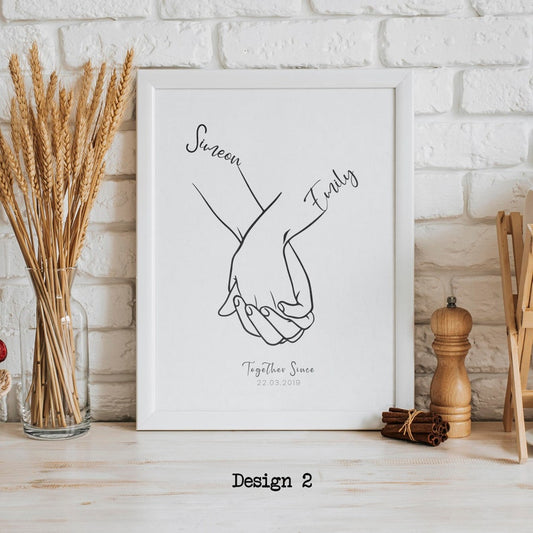 Couples Love Hand Print – Line Art Drawing Valentine’s Wall Art