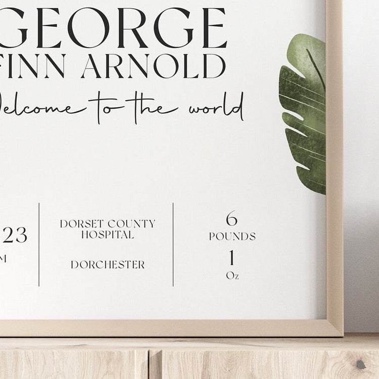 Personalised New Baby Print – Cute Animal Name & Safari Nursery Gift