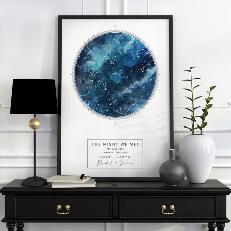 Personalised Watercolour Star Map Print – Wedding Night Constellation Gift
