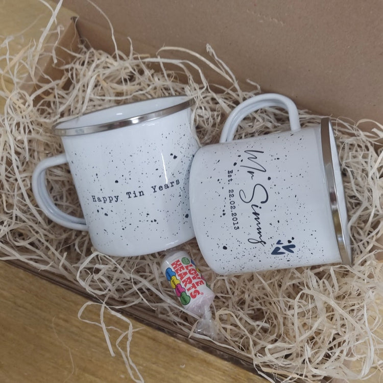 10 Year Anniversary Cup Set – Personalised Tin Years Gift for Couple
