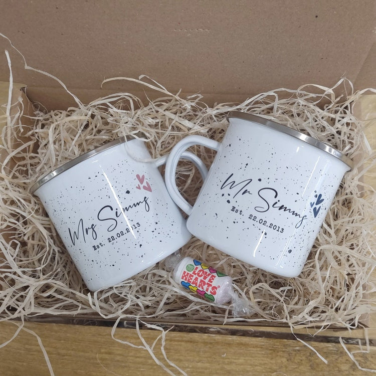 10 Year Anniversary Cup Set – Personalised Tin Years Gift for Couple