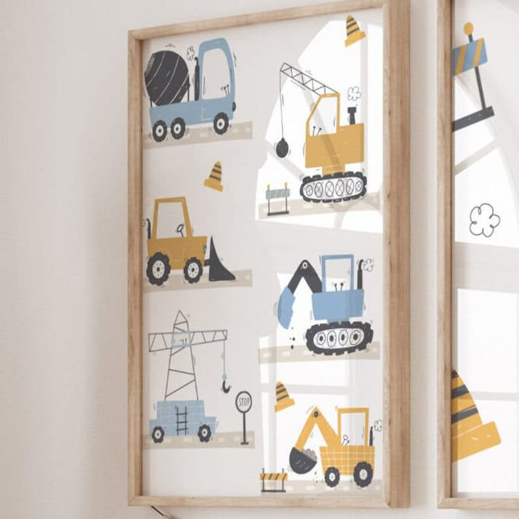 Diggers & Trucks Personalised Poster – Boys Bedroom Wall Art