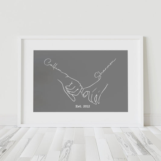 Couples Love Hand Print – Line Art Drawing Valentine’s Wall Art