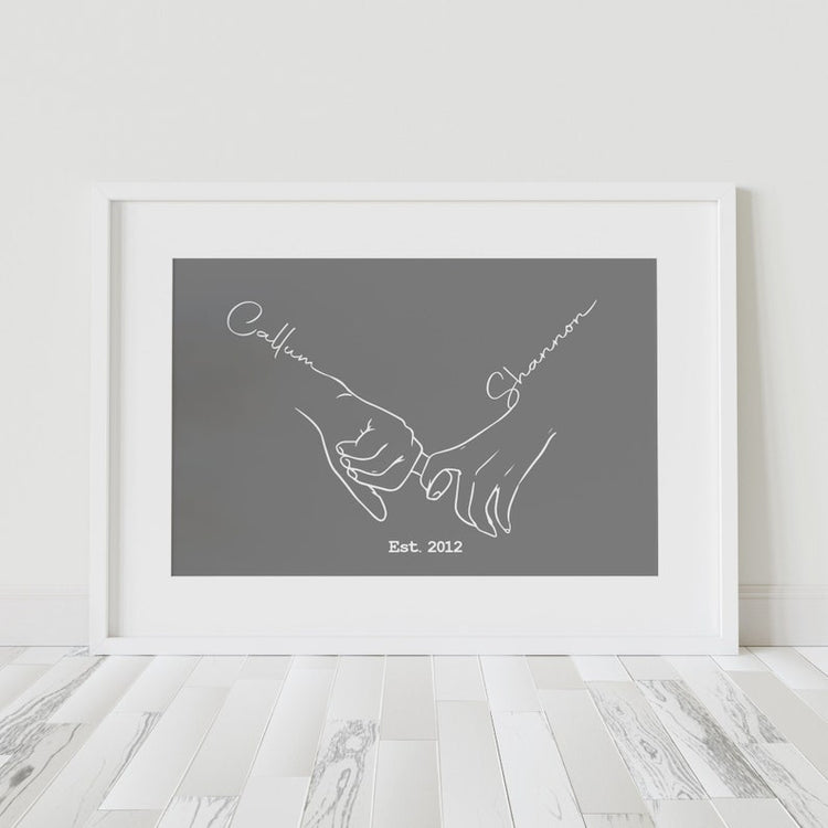 Couples Love Hand Print – Line Art Drawing Valentine’s Wall Art