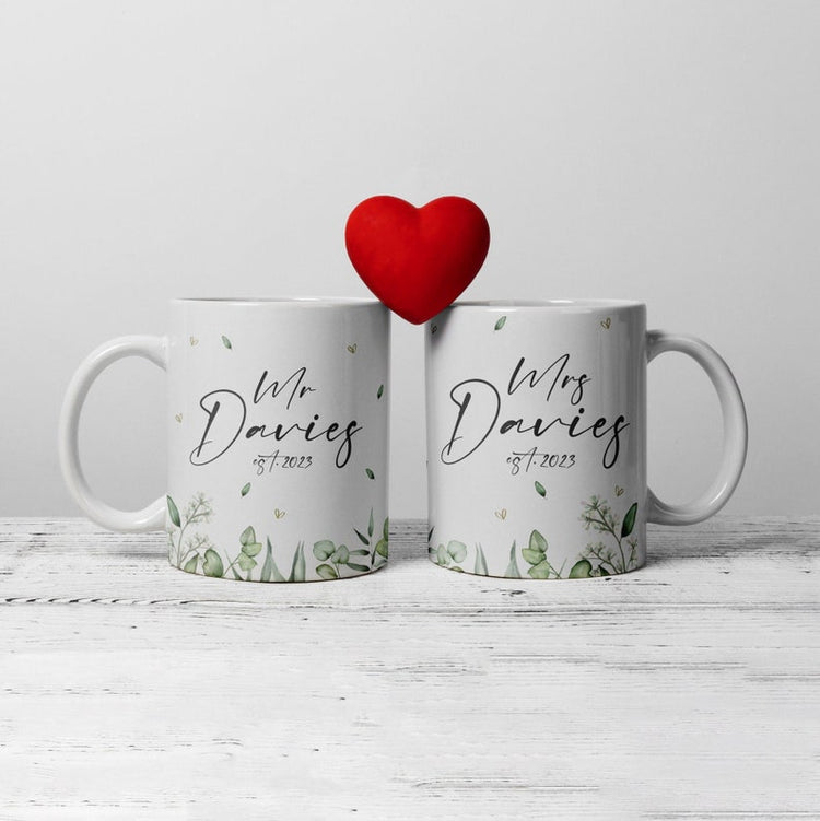 Personalised Mr & Mrs Mug Set – Wedding, Engagement & Anniversary Gift