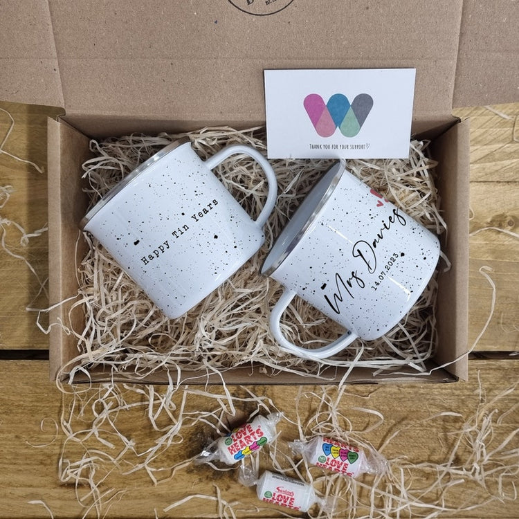 10 Year Anniversary Cup Set – Personalised Tin Years Gift for Couple
