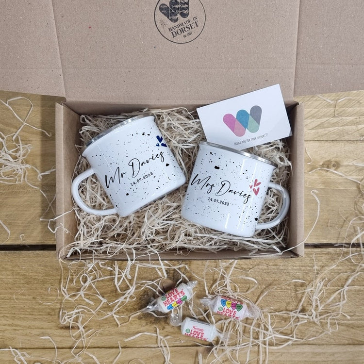 10 Year Anniversary Cup Set – Personalised Tin Years Gift for Couple