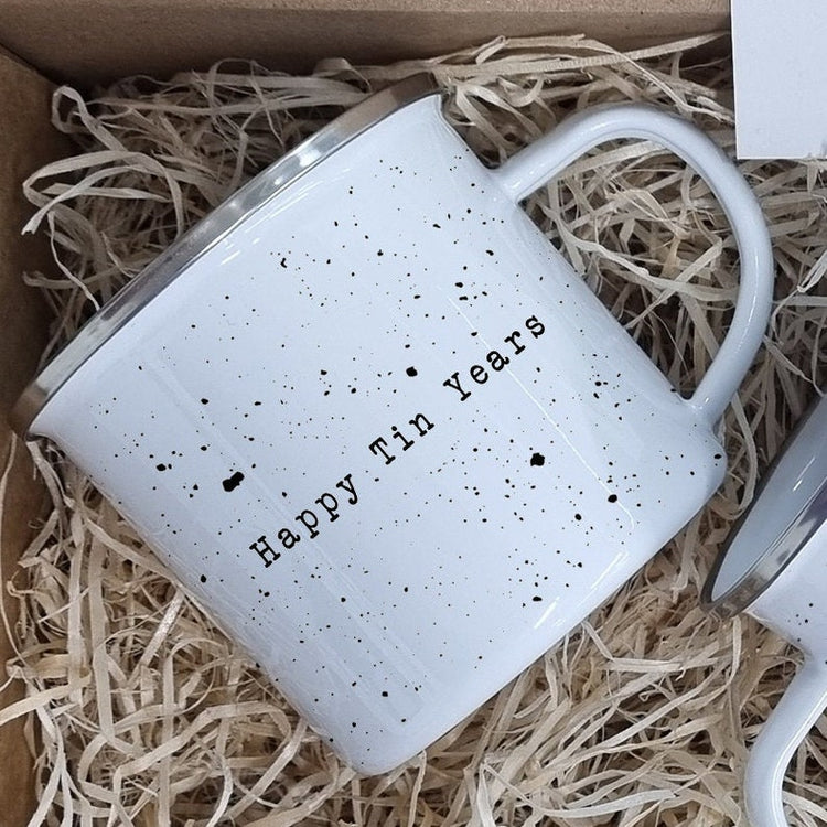 10 Year Anniversary Cup Set – Personalised Tin Years Gift for Couple