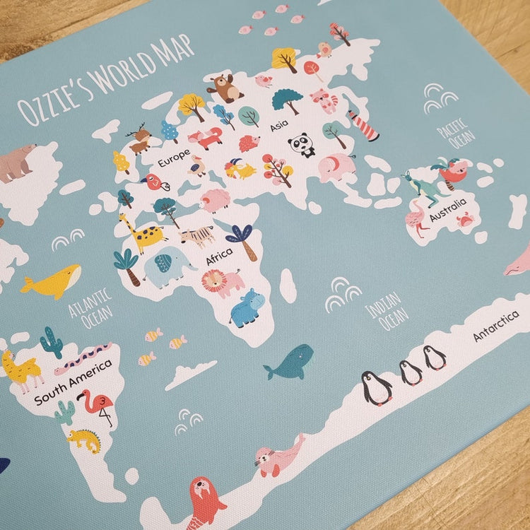Personalised World Map Print – Kids Bedroom & Safari Wall Art