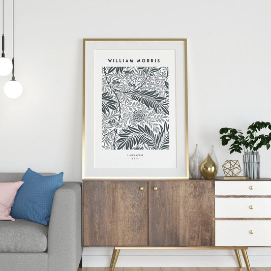 William Morris Poster – Floral Larkspur Print & Mono Wall Art