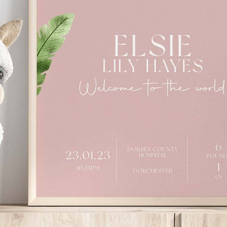 Personalised New Baby Print – Cute Animal Name & Safari Nursery Gift